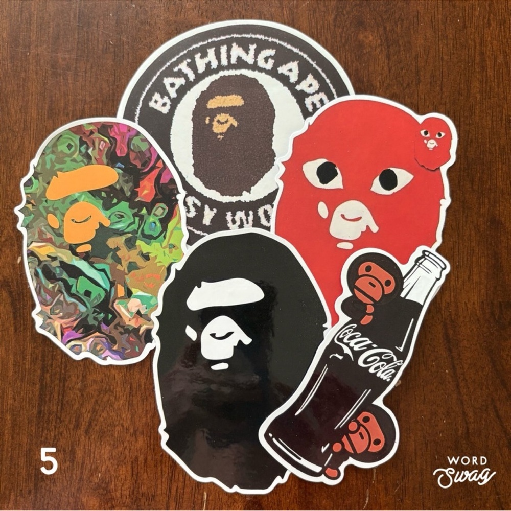 BAPE A Bathing Ape Head Sticker Bundle Set of 5- Multicolor, Black, Red NEW